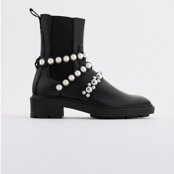 LAST ONE ZARA US 6.5 Pearl strap leather booties - Picture 4 of 16